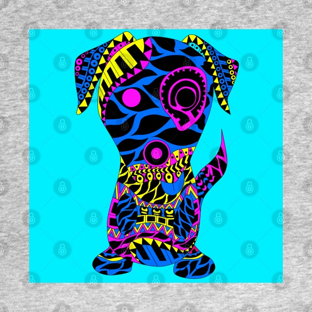 blue aztec dog in mandala pattern ecopop by jorge_lebeau